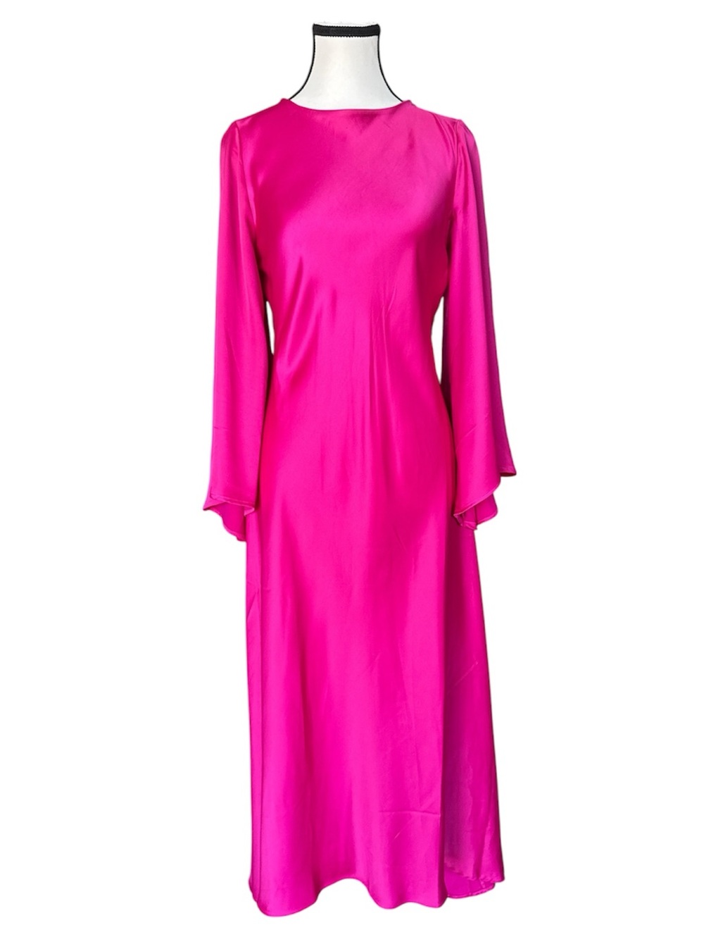 Mango Hot Pink Flared Sleeve Satin Dress NWT Size S